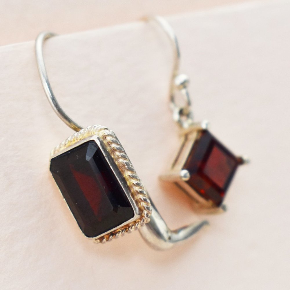 Asymmetrical red garnet earrings, statement mismatched earrings